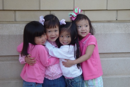 Pink hug: Kasen, Leah, Eden, Mia